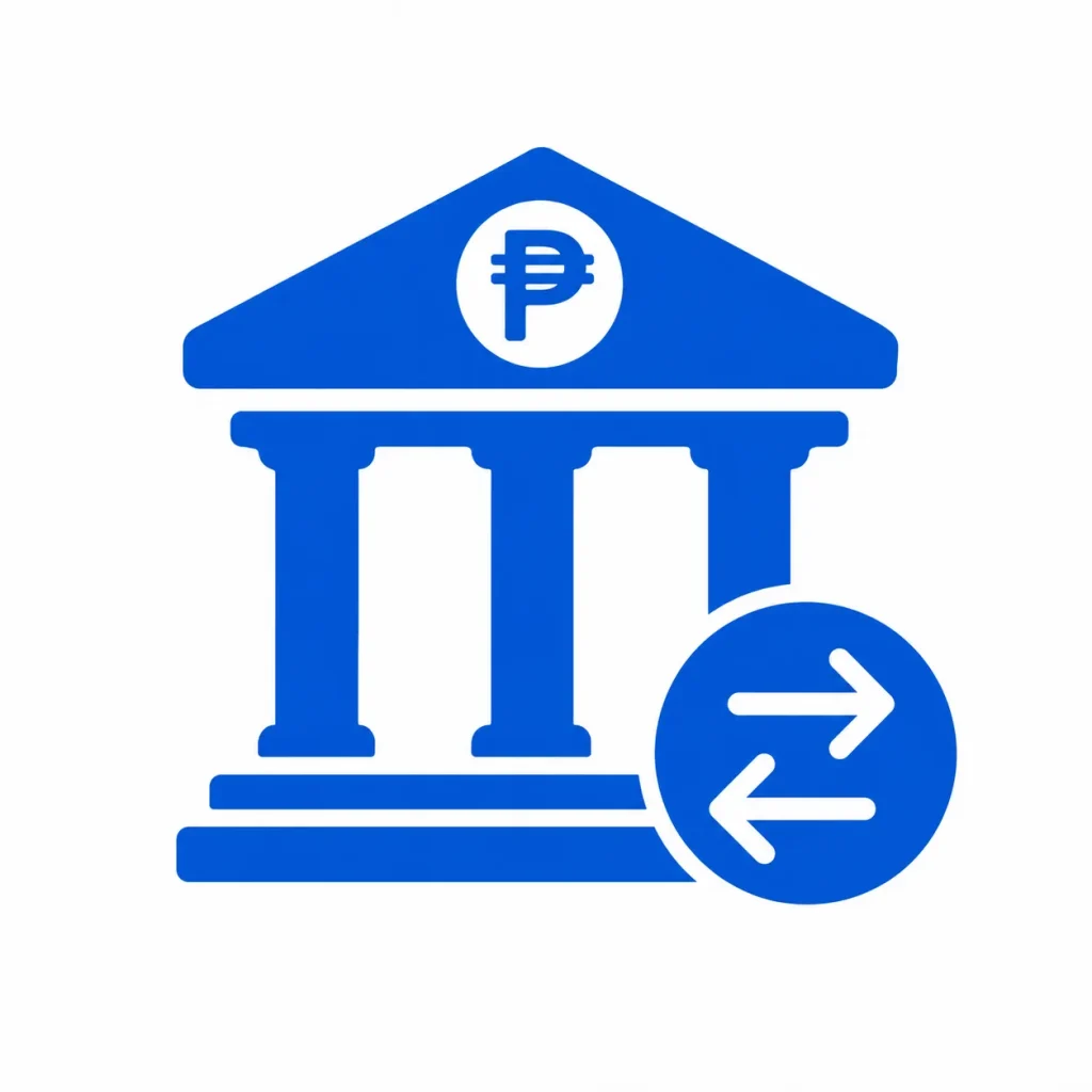 Bank symbol with exchange arrows Bank symbol with exchange arrows