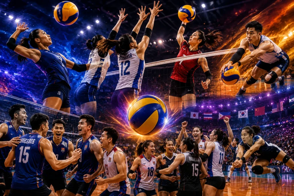 Volleyball action montage in arena