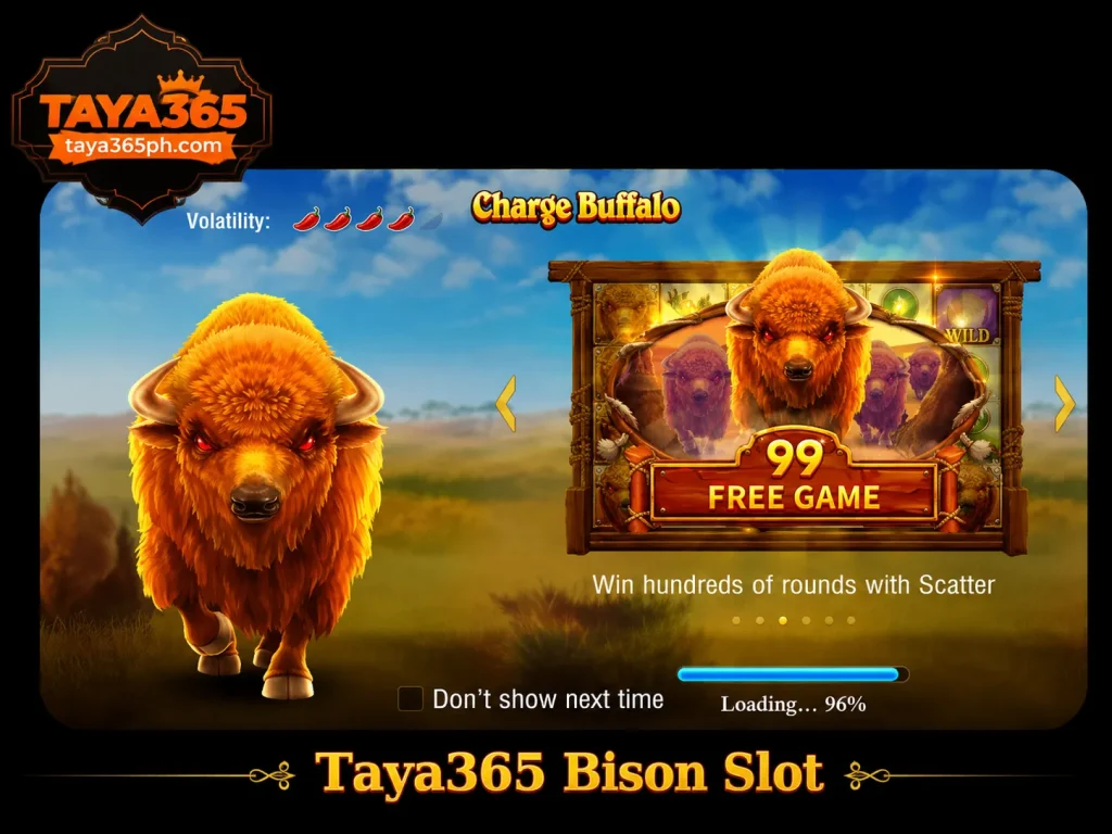 taya365 Charge Buffalo slot game loading screen